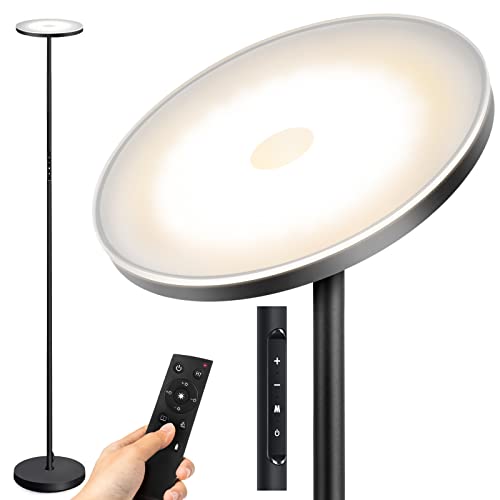 OUTON Floor Lamp, 30W 3000LM LED Modern Torchiere Sky Lamp, Super Bright Dimmable Standing Tall Lamp with 4 Color Temperatures, Remote Touch Control, 1 Hour Timer for Living Room Bedroom Office, Black OUTON Floor Lamp, 30W 3000LM LED Modern Torchiere Sky Lamp, Super Bright Dimmable Standing Tall Lamp with 4 Color Temperatures, Remote Touch Control, 1 Hour Timer for Living Room Bedroom Office, Black
