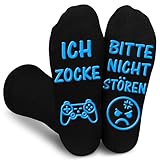 Kisvic Lustige Socken Zocken mit Spruch Bitte Nicht Stören Ich Zocke, Gaming Socken Coole Geschenke für Gamer, 35-46 Rutschfeste für Teenager Damen Herren, Schwarz