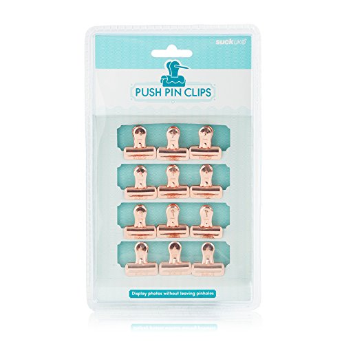 Suck UK Rose Gold Bulldog Clips with Push Pins for Cork Boards, Office Accessories & Aesthetic Stationary, Drawing Pins for Vision Board & Pin Board Bedrooms Office Supplies