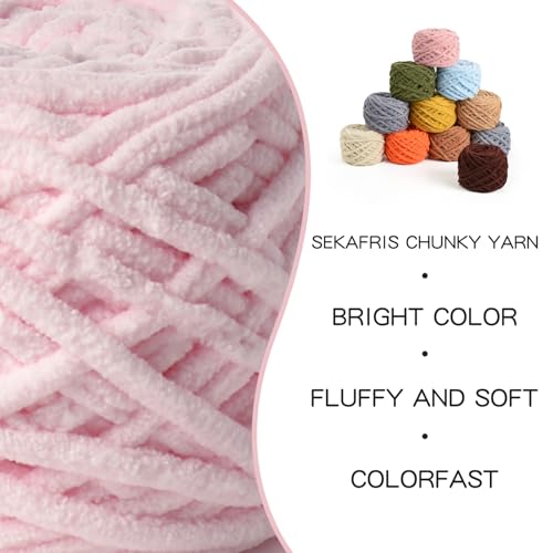 Image of Fluffy Chenille Chunky Yarn for Crocheting 100g(65.6yd) - Baby Yarn for Crocheting Soft - Velvet Yarns for Crochet Blanket - Amigurumi Crochet Yarns(Pink