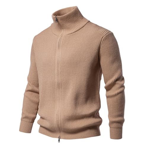 Men's Full Zip Cardigan Sweater Casual Stand Collar Slim Fit Cable Ribbed Knit Long Sleeve Sweaters2