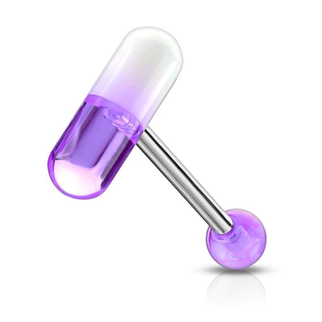 Paula & FritzPiercing para la lengua, acrílico, bicolor, acero quirúrgico, 16 mm, longitud de la varilla de 1.6 mm, multicolor, cápsula recta, Acero inoxidable Acrílico