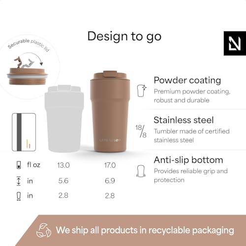 Image of LARS NYSOM Thermo Coffee Mug to go 17oz | Travel Mug 0.5 Liter with Insulation | Silicone grip base | Leak Proof Stainless Steel Tumbler for Coffee and Tea on the Go (Powder Mocha Brown, 17oz)