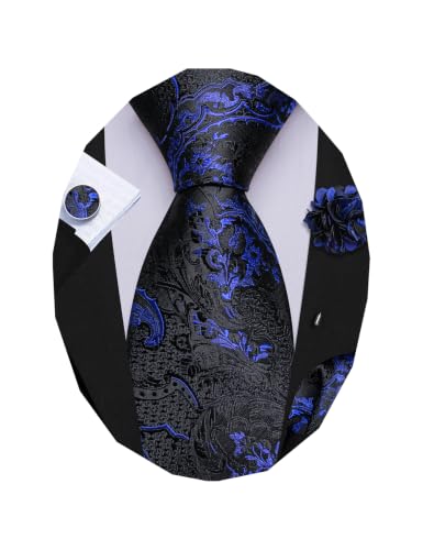 Image of Barry.Wang Paisley Tie Sets Hanky Cuff Links Flower Neckties Fashion