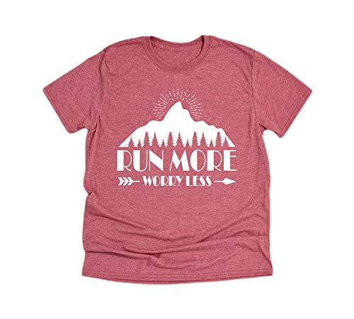 IHK Run More Worry Less Shirt, Running Shirt, Hike Shirt, Walk Shirt, Run Shirt, Travel Shirt, Wanderlust (Adult, Medium, Heather Coral Pink)
