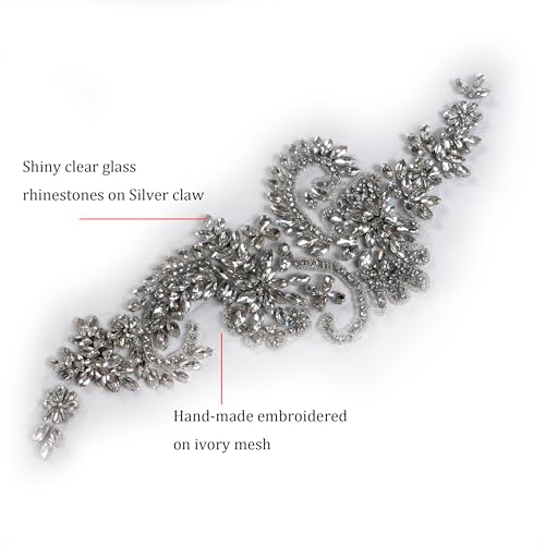 image for Labellezalady Silver handbeaded sew on Rhinestones Applique Patch, Lux