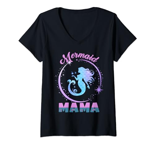 Damen Mermaid Mama Funny Family Matching Birthday Tee T-Shirt mit V-Ausschnitt