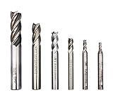 End Mill Bits, HSS CNC End Mill Cutter for Wood, Aluminum, Steel, Titanium, Straight 4 Flute Mill Bit Set of 6（3mm,4mm,6mm,8mm,10mm,12mm）