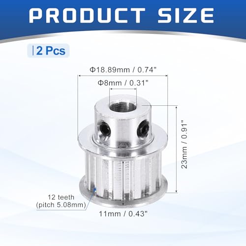 QUARKZMAN 2 Stk Zahnriemenscheibe Aluminium Riemenscheibe 8mm Bohrung Pulley Synchronrad 5.08mm Teilung 11mm Nutbreite für Zahnriemen CNC Maschine 3D Drucker 12 Zähne