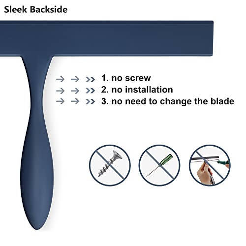 Image of Squeegee for Shower Glass Door, 11-Inch Shower Squeegee for Glass Doors, Bathroom Silicone Squeegees Wiper for Shower with Non-Slip Handle, No-Drilling Silicone Hanging Hook, for Tiles (Dark Blue)