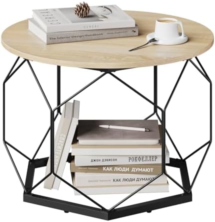 WOLTU Coffee Table, Round Side Table, Metal Structure Coffee Tabl...
