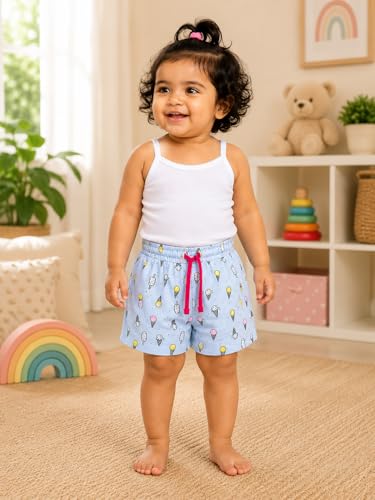 Image of BODYCARE KIDS Infant Baby Girls Cotton Antiviral Printed Shorts | Soft Breathable Elastic Waist Casual for Toddlers & Infants | Comfortable Summer Baby Bottoms for Girls