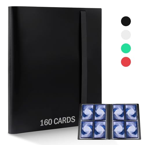 RISVOWO Album de Cartas, 160 Cartas Coleccionables, Transparente Álbumes de Tarjetas Coleccionables, Impermeable Álbum Colección Tarjetas Para Tarjetas de Tamaño Estándar(Negro)