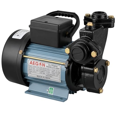 Image of AEGON 1HP Self Priming Monoblock Water Pump | 220V Single Phase Pump for Home, Garden & Farm Use | 45 LPM Flow Rate | 2725 RPM | Cast Iron Body with Brass Impeller | 6-Month Warranty