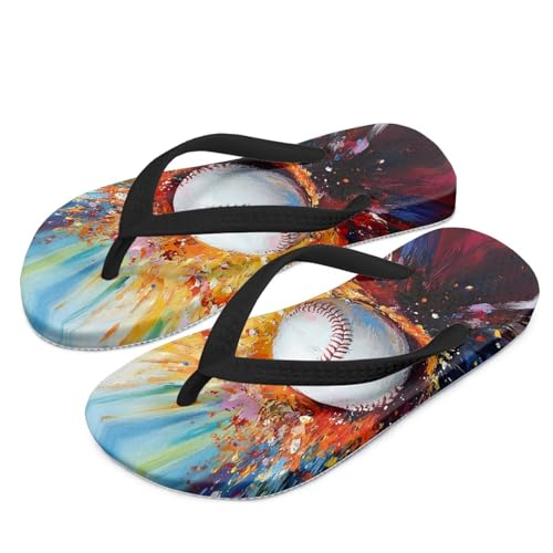 Watdotory Watercolor Baseball Print Flip Flop Sandal Water Shoes - Beach Slides Slip-on Quick Dry Thong FlipFlops Sandals for Boys (11-12 Little Kids) Size 2