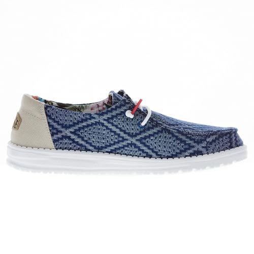 Image of HEYDUDE Women's Wendy Boho Slip On Shoe, True Blue Size 5 | Lightweight Casual Loafer with Memory Foam Insole