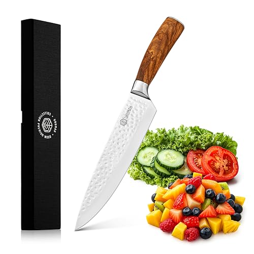 URUMAH Japanese Knife Ultra Sharp 13 inch Olive Wood Handle Blade Forged and Hammered Full Tang, high Carbon Stainless Steel, Case and Gift Box.