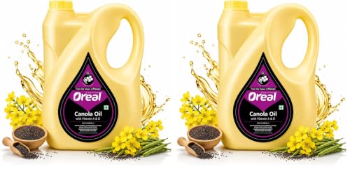 Image of Oreal Premium Pure Canola Oil | 5 Litre| Healthiest Cooking Oil | Rich in Omega-3 and Omega-6 | Improve in Metabolisms & Keeps Active | Preservative Free & Suitable for all Ages (Pack of 2)