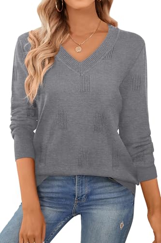 WIHOLL Sweaters for Women V Neck Long Sleeve Tops Fashion Lightweight Pullover Clothes Fall Outfits 2025