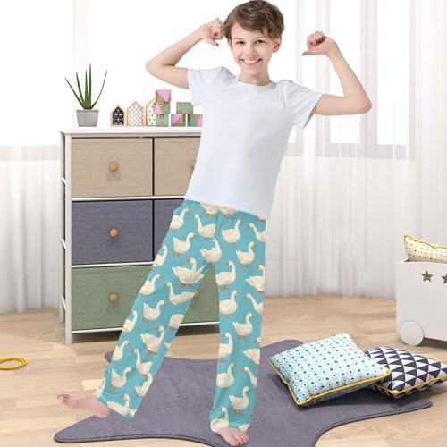 Boy's Pants White Goose Light Blue Jogger Pants Elastic Waist Long Bottoms Trousers with Pockets 6-14 Years4