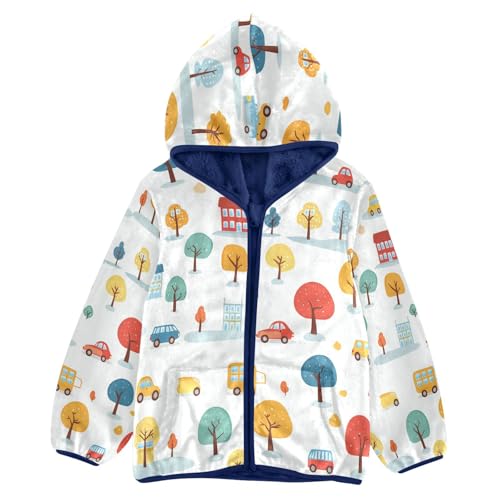 Autumn Trees Cars Houses Toddler Fleece Jacket Girl Boys Hooded Fleece Jacket Coat Warm Outwear Zip-up 3-10T