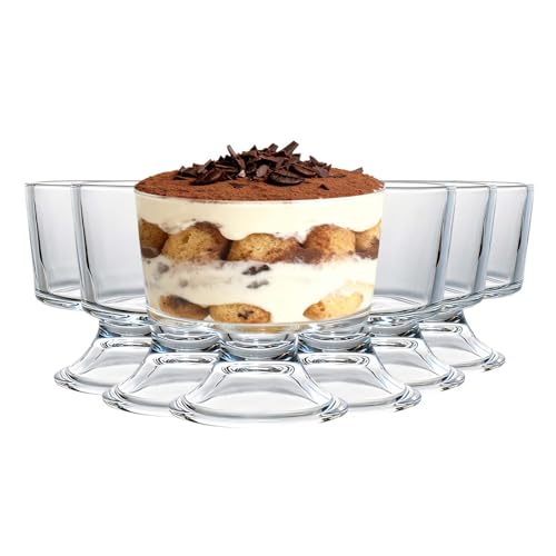 TOLASTO 6PCS Set 145ml Glass Dessert Bowls/Cups, Cute Footed Dessert Bowls for Ice Cream Trifle Fruit Pudding Snack Salad Condiment Sundae Cocktail Drinks Party