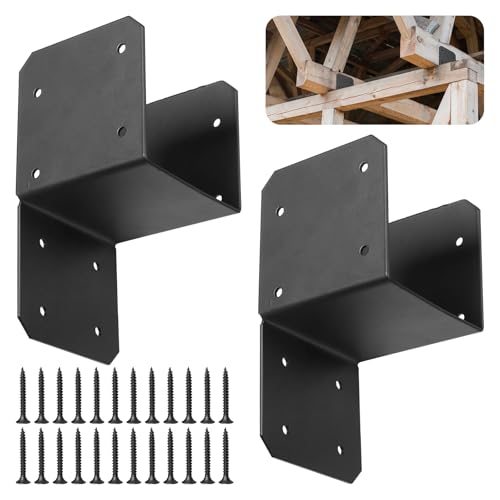ZOBGOWE 2 Pcs Black Caps Tie Brackets, 4x4 Post Cap Tie Carbon Steel Post Bracket Anchor Connector Support for Post to Wood Deck