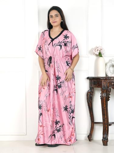 Image of Women's Printed Satin Blend Kaftan Nighty /Nightgown /Nightwear /Maxi WSR-185