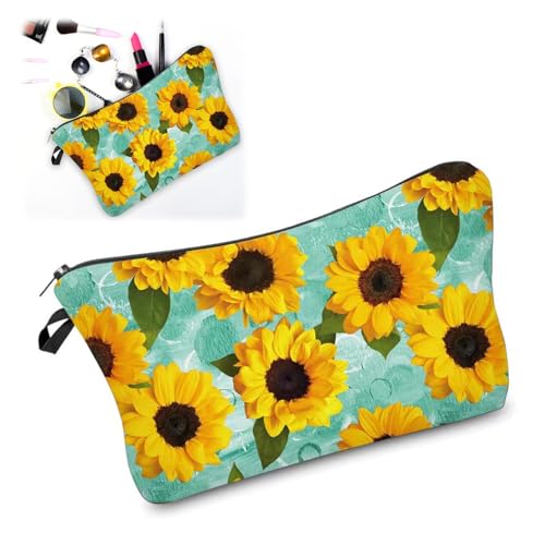 LINGJIA Neceser Mujer Pequeño, Neceser Mujer Maquillaje, Bolsa de Cosméticos Sunflower, Bolsa de Cosméticos Wallet, Bolsa de Viaje, Bolsa de Aseo, Bolsa de Almacenamiento Portátil, Bolso de Mano