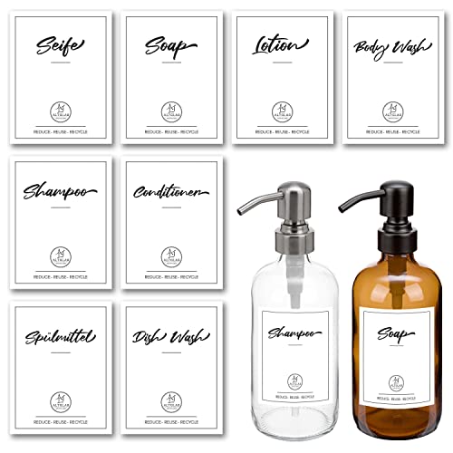 Altglas Juego de 8 pegatinas para dispensadores de jabón resistentes al agua, para botellas medianas a grandes (8,2 x 6,3 cm) Cover