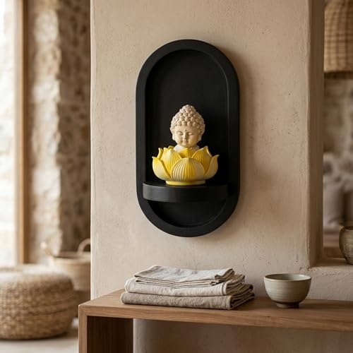 Image of eCraftIndia White Lord Buddha Idol in Yellow Lotus Base | Baby Buddha Statue for Car Dashboard Office Home Decor | Gift for Diwali Housewarming Birthday