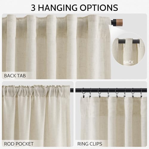 Image of Nanspring Extra Long Linen Curtains 102 Inch for Living Room Vanilla