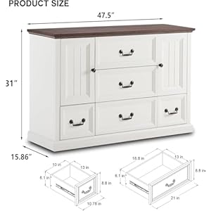 Farmhouse 5 drawers dresser for bedroom wood rustic storage organizer closet chest chest of drawers wgroove barn doorshelf for closet living room dining room hallway white  urban country home decor