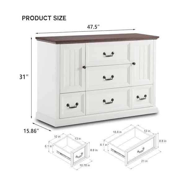 Farmhouse 5 drawers dresser for bedroom wood rustic storage organizer closet chest chest of drawers wgroove barn doorshelf for closet living room dining room hallway white  urban country home decor