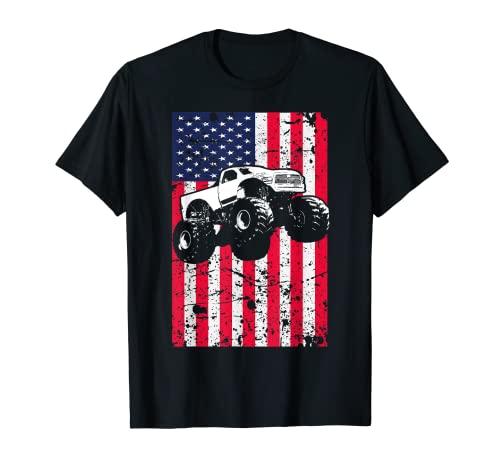 Monster Truck American Flag Racing USA Patriotic T-Shirt