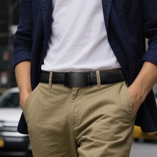 Image of Zitahli Belt Men,Leather Ratchet Belt for Men Dress Casual Every Day with Adjustable Buckle,Trim to Fit For Gift