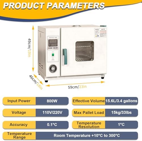 50-572°F Digital Forced Air Convection Oven, Adjustable Temp ±1.8°F, Dual-Layer Window, Stainless Steel Industrial Drying Oven for Lab & Research (43L)