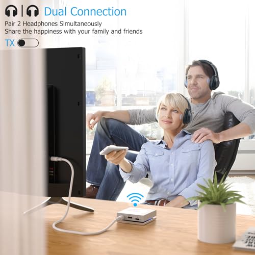 1Mii Bluetooth Transmitter Receiver, 2-in-1 3.5mm Aux Adapter with Touch-Control, aptX AD/LL/HD Bluetooth 5.3 Audio Transmitter for TV Airplane Home Stereo Gym Boat Car, Dual Connection