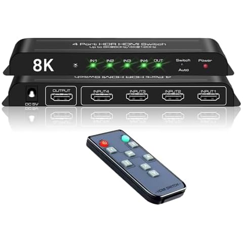 iArkPower HDMI 2.1 Switch 4K@120Hz 8K@60Hz HDMI Switcher 4 in 1 Out Support PS5, Xbox Series X, HDR10+, Dolby Vision Dolby Atmos Cover