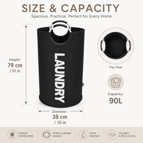 Image of 90 L Foldable Laundry Basket with Padded Aluminum Handles