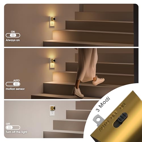 Image of JandCase Motion Sensor Night Light, Night Lights Plug into Wall, Dusk to Dawn Sensor Nightlight with Motion Activated, 30 /60 /100lm Brightness Dimmable, 3000K Warm White, for Kids Bedroom Hallway