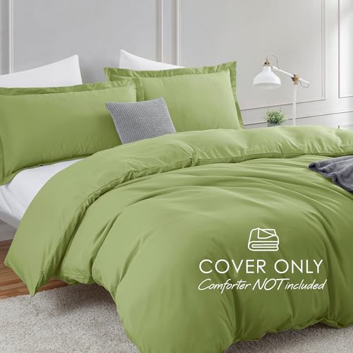 Image of Hearth & Harbor Calla Green Duvet Cover Twin Size, 2 Piece Bedding Set | Soft Double Brushed Bedding Set, Button Closure, 1 Duvet Cover 68x90 Inches, 1 Pillow Sham
