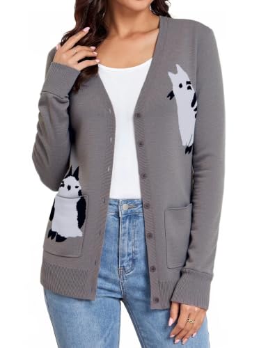 Image of Women's Lightweight Button Down Cardigan Sweaters Long Sleeve Classic V Neck Knit Soft Shrugs with Pocket