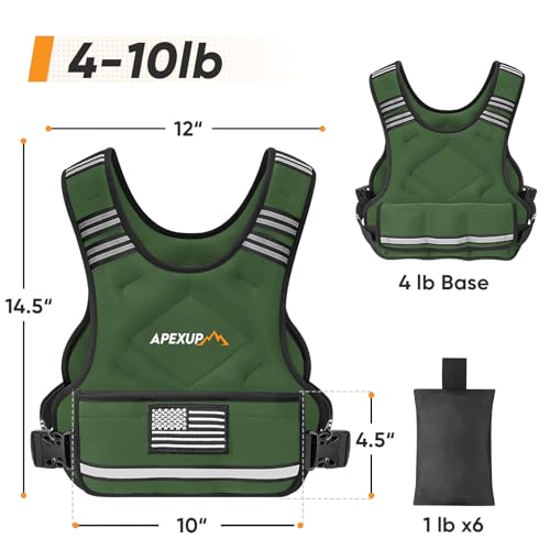 Image of APEXUP Adjustable Weighted Vest, 4-10lb /12-18lb /20-32lb Vest with 6 Ironsand Weights and Large Pocket, Weight Vest for Men Women Strength Training, Running, Walking