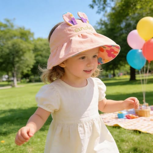 Image of SNOWIE SOFT Wide Brim Sun Hat for Kids Girls with Neck Flap Shawl, UPF 50+ Adjustable Chin Strap Sun Protection Hat for Girls 2-10 Years Old, Summer Breathable Sun Visor Hat Windproof Beach Hat