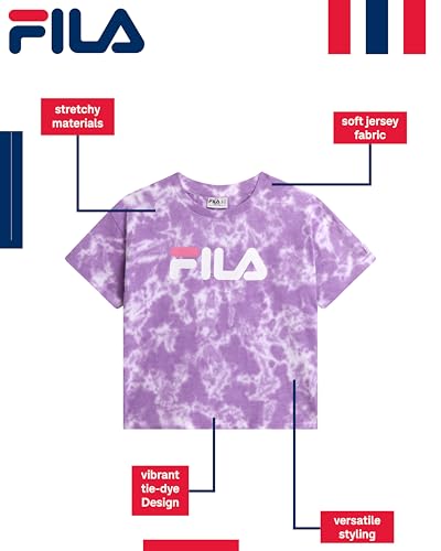 Fila Girls Short Sleeve Crop Top - Tie-Dye Crewneck Cute Summer Top and Graphic Shirts for Girls with Front Tie (Sizes: 7-16)2