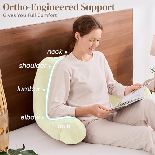 Image of Sasttie Reading Pillow for Bed, Back Pillow for Sitting Up, Cream | 21 inch Backrest Support Cushion for Couch, Sofa, and Floor, Dorm Essentials, OEKO-TEX, Adjustable Down Alternative Fill