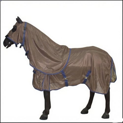 Sábana para moscas de caballo con cuello, manta de malla de protección solar para transpirabilidad y refrigeración, sábanas para caballos (marrón, 49 pulgadas)