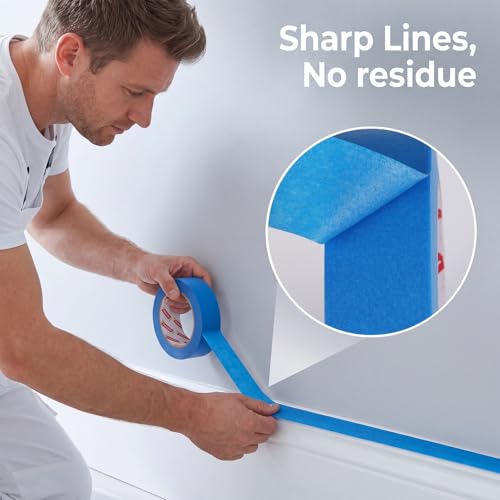 Image of 40 Rolls Blue Painters Tape 1 Inch Wide 0.94IN x 55Yd Washi Masking Tape Bulk for Indoor Outdoor Painting Trim Edging Marking, Clean Removal Sharp Lines
