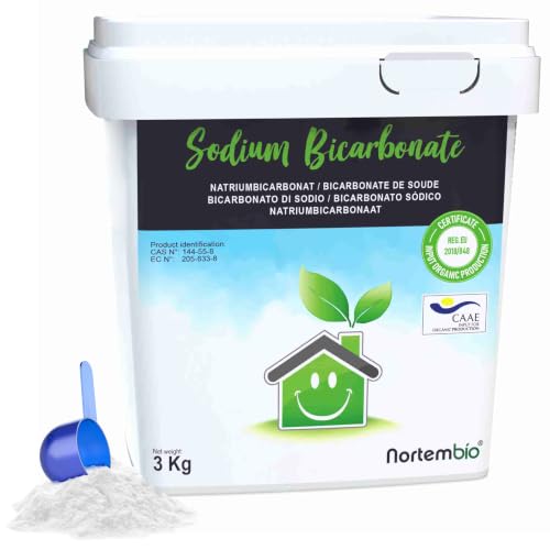 Nortembio Bicarbonato Sódico 3 kg Bicarbonato de Sodio Limpieza Sin Aluminio 100% Natural Hogar, Cocina, Baño, Quitamanchas. Incluye eBook con Consejos